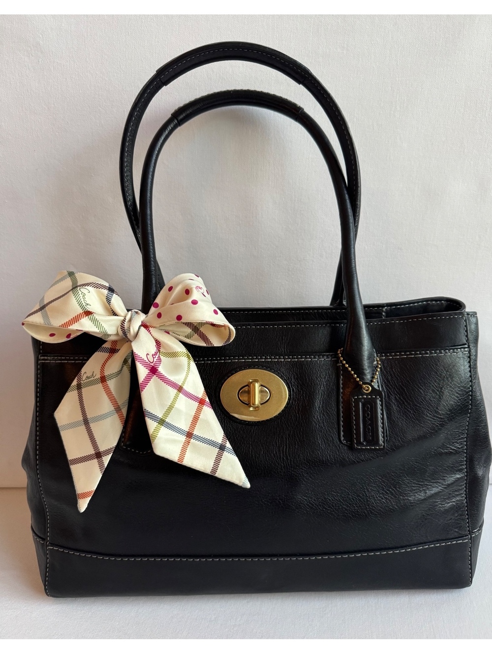 Coach Hampton Madeline Turnlock Satchel Black Leather G0893-12480 w/ Twilly